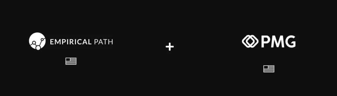 Empirical Path and PMG logos side by side with US flag icons and dark background indicating their acquisition deal